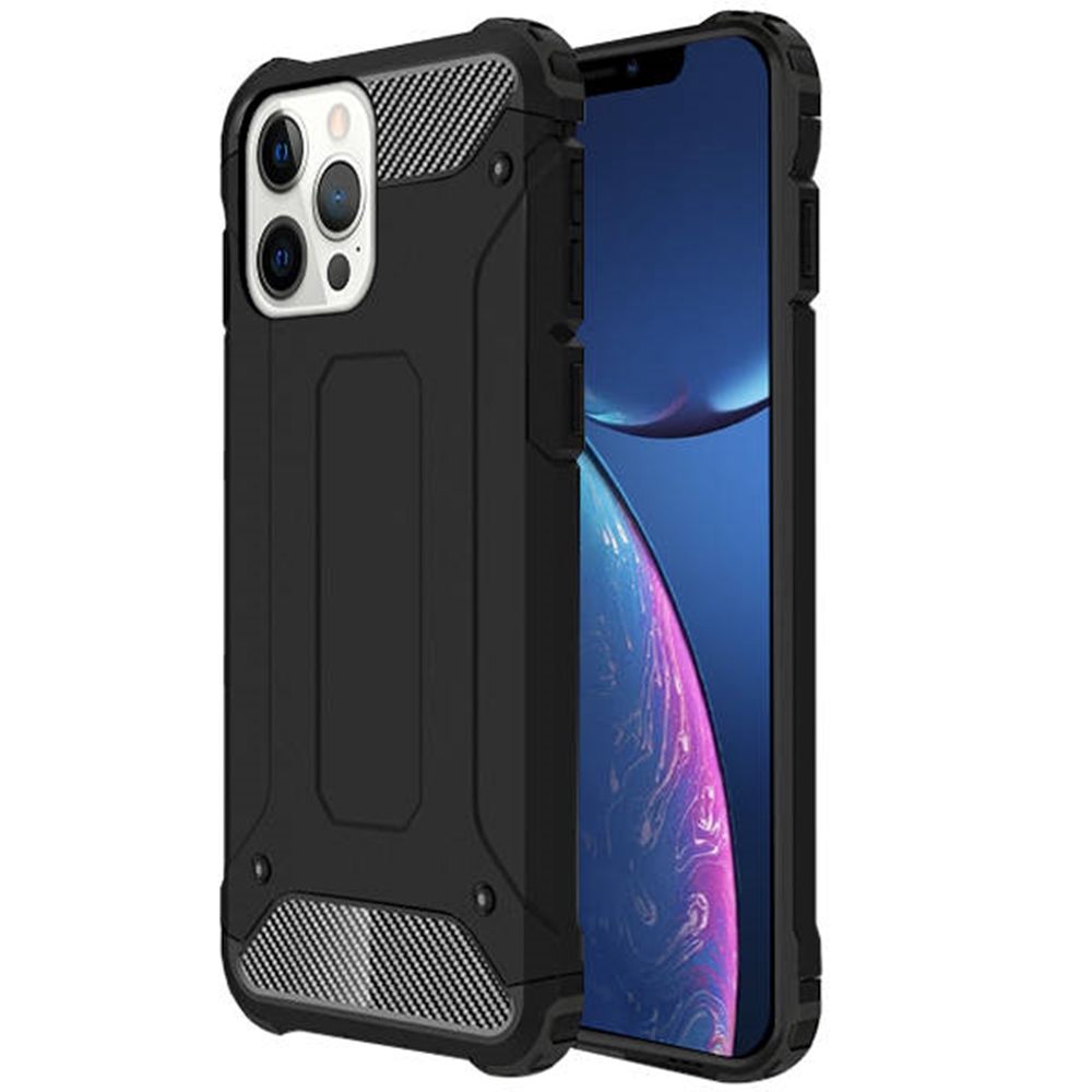 iPhone 13 Pro Max Telefontok - Defender II fekete ütésálló hátlap tok