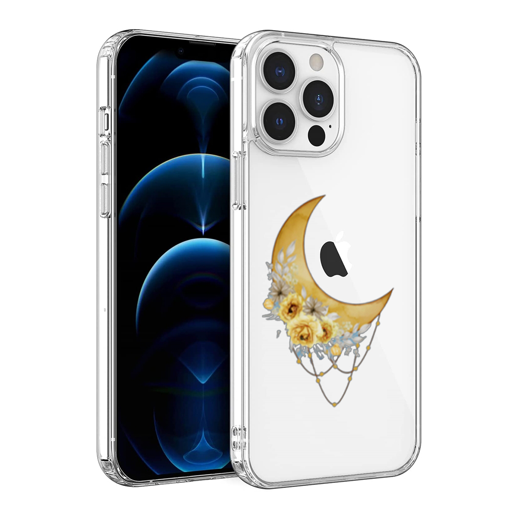 iPhone 13 Pro Telefontok - L Arte Summer Moon mintás átlátszó műanyag hátlap tok, szilikon kerettel