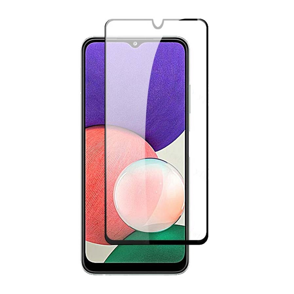 Samsung Galaxy A22 LTE / 4G üvegfólia - 5D full glue, kemény tokbarát fólia fekete kerettel