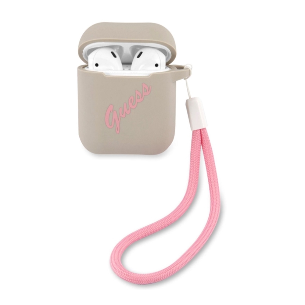 Guess Vintage Airpods 1/2 tartó: szürkésbarna szilikon tok