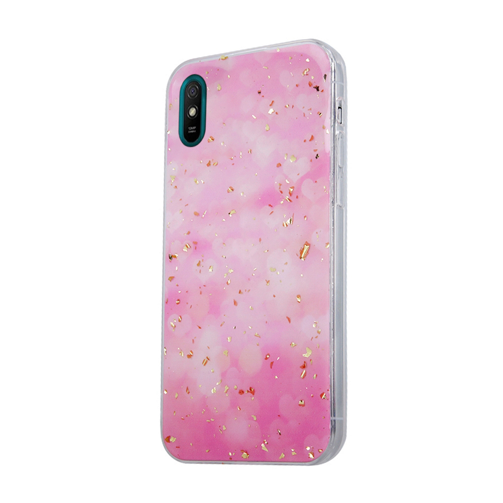 Xiaomi Redmi 9A / 9AT - Gold Glam Pink Telefontok - mintás műanyag hátlap tok, szilikon kerettel