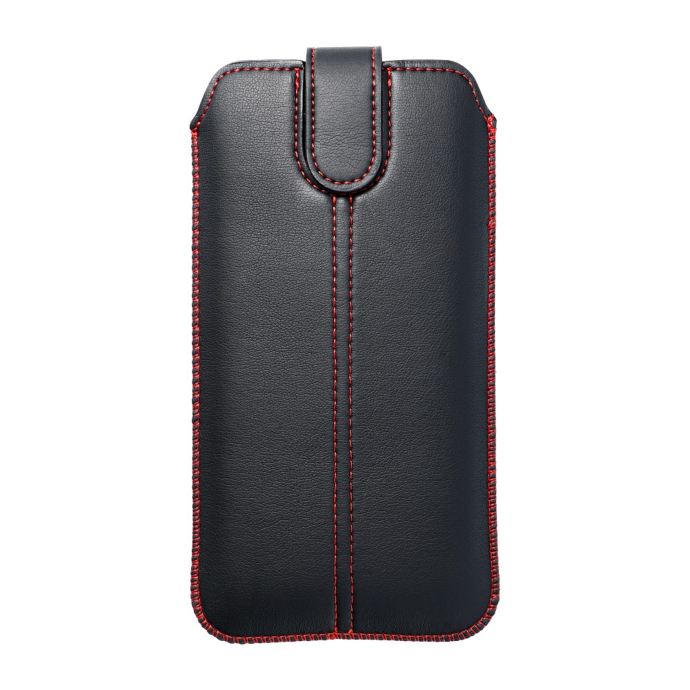 Forcell Pocket Telefontok - fekete tépőzáras, kihúzós füles tok (15,5x7,5x1 cm)