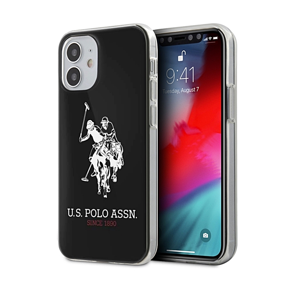 iPhone 12 mini Telefontok - U.S. Polo Assn. Big Horse - műanyag mintás hátlap tok, szilikon kerettel - fekete