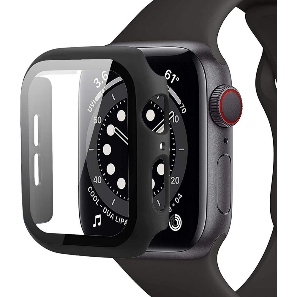 Okosóra védő tok - Fekete 360 fokos szilikon védő tok APPLE WATCH 7 / 8 / 9 (45MM) okosórához