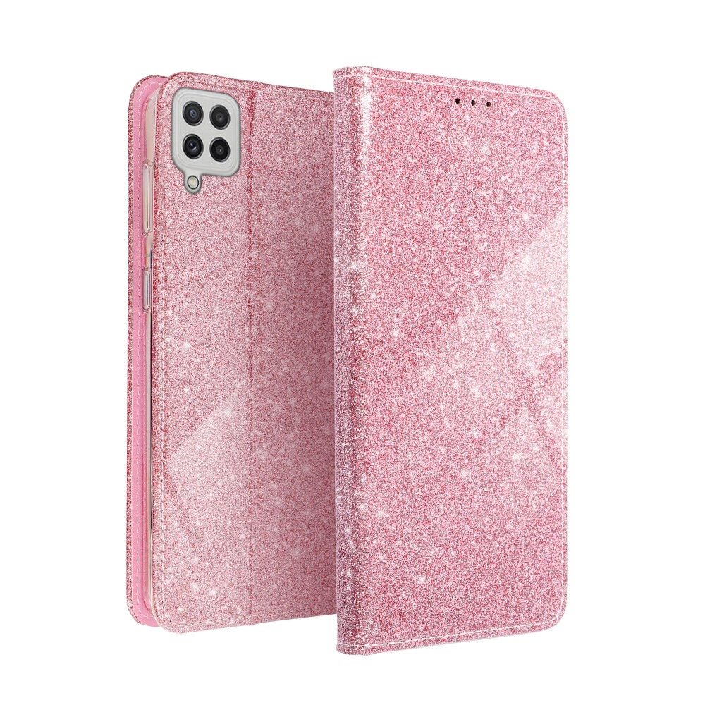 Samsung M32 LTE / 4G Telefontok - pink Shiny mágneses szilikon keretes könyvtok