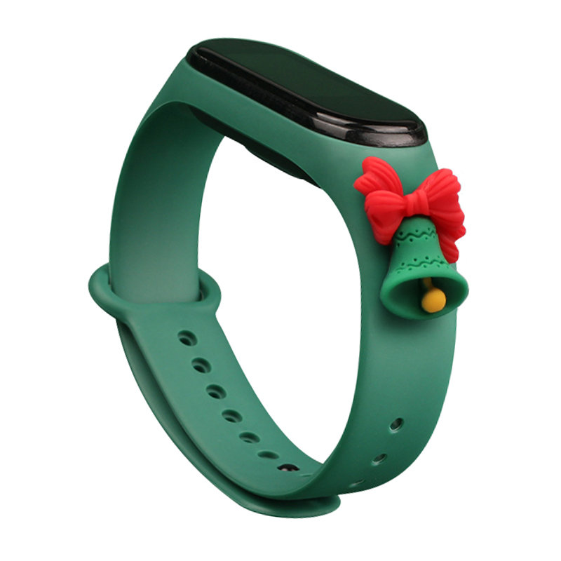 Okosóra szilikon szíj - Xiaomi Mi Band 5/6 okosóra szíj - zöld, karácsonyi csengővel