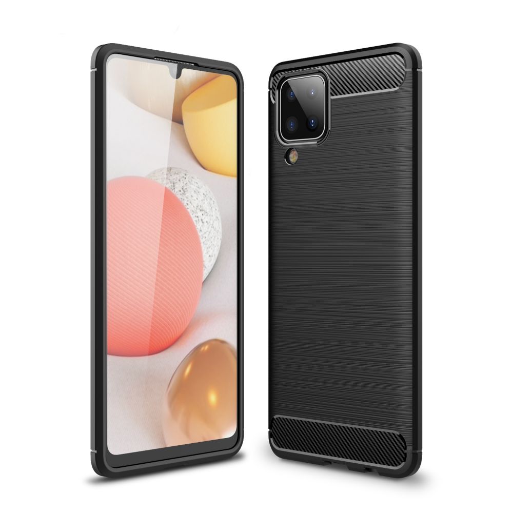 Samsung Galaxy A12 Nacho Telefontok - Carbon Fiber fekete szilikon tok