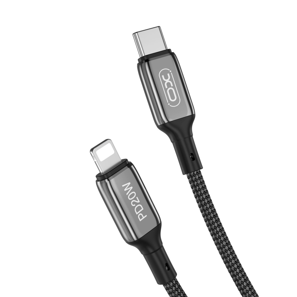 XO NB-Q180A kábel- Type-C (USB-C) / Lightning fekete szövet kábel, 20w, 1m