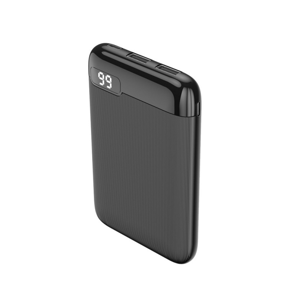 Setty Powerbank - fekete power bank 5000 mAh, LCD kijelzővel, 2USB