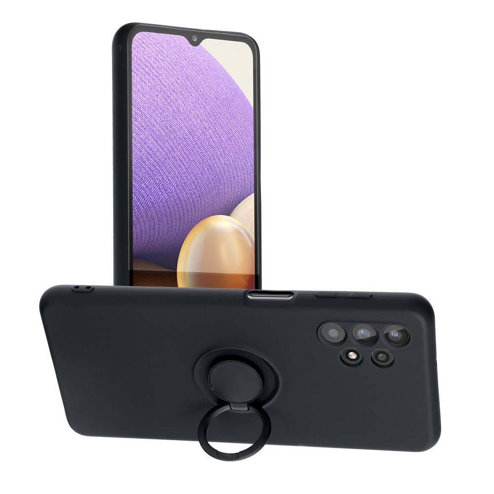 Samsung Galaxy A53 5G Telefontok - Grip fekete szilikon tok, kitámasztó ujjgyűrűvel
