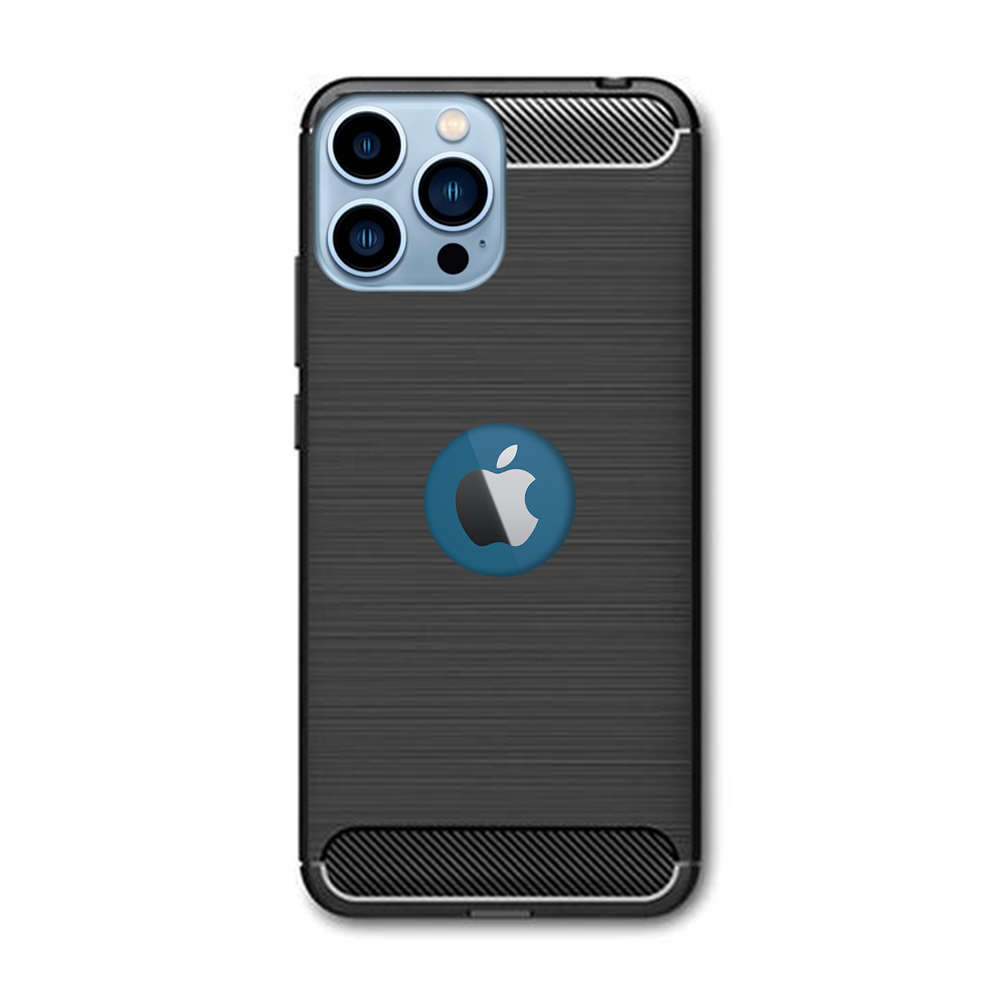 iPhone 13 Pro Telefontok - Forcell CARBON fekete szilikon hátlap tok (Apple logónál kivágással)