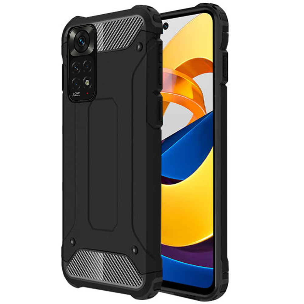 Xiaomi Redmi Note 11S Telefontok - Forcell Defender II fekete ütésálló hátlap tok