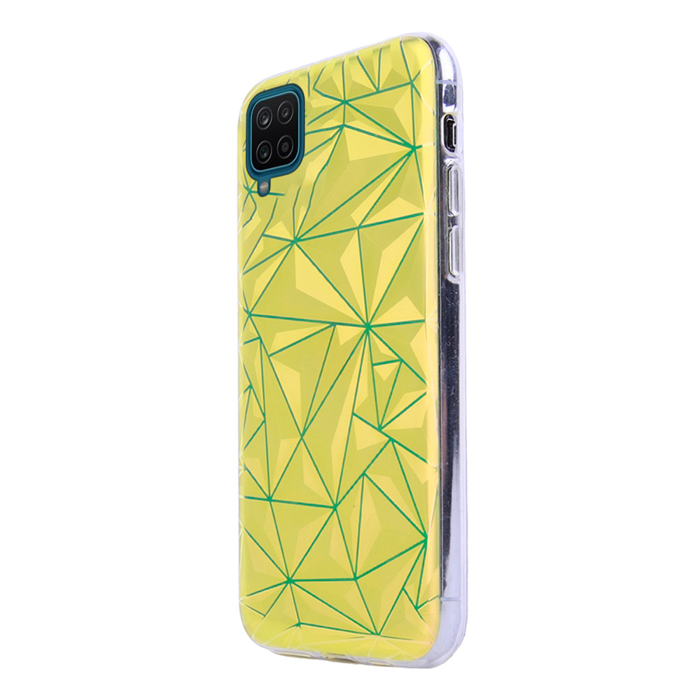 Samsung Galaxy A12 Nacho Telefontok - Neo sárga, mintás műanyag hátlap tok, szilikon kerettel