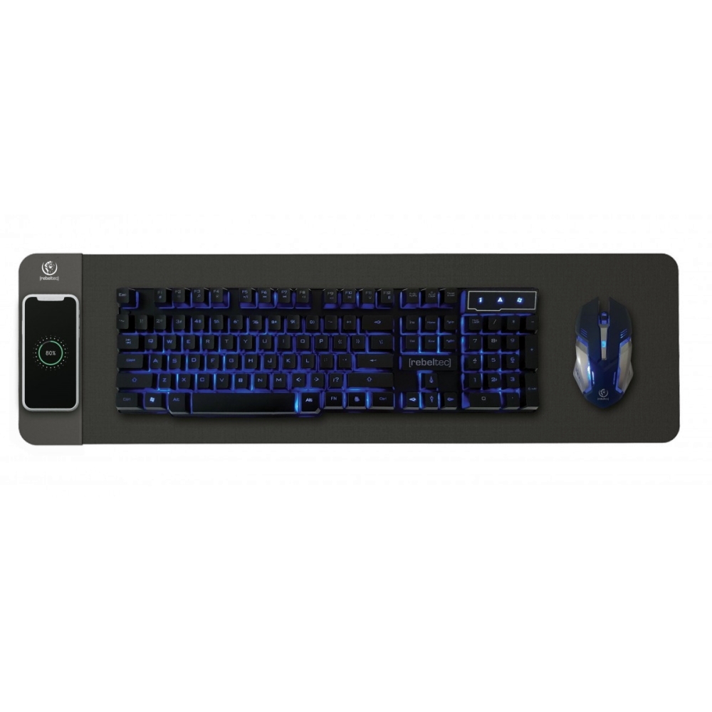 Rebeltec W400 Egérpad - egérpad, QI 10W vezeték nélküli töltővel, fekete (80 x 30 x 0,3 cm)