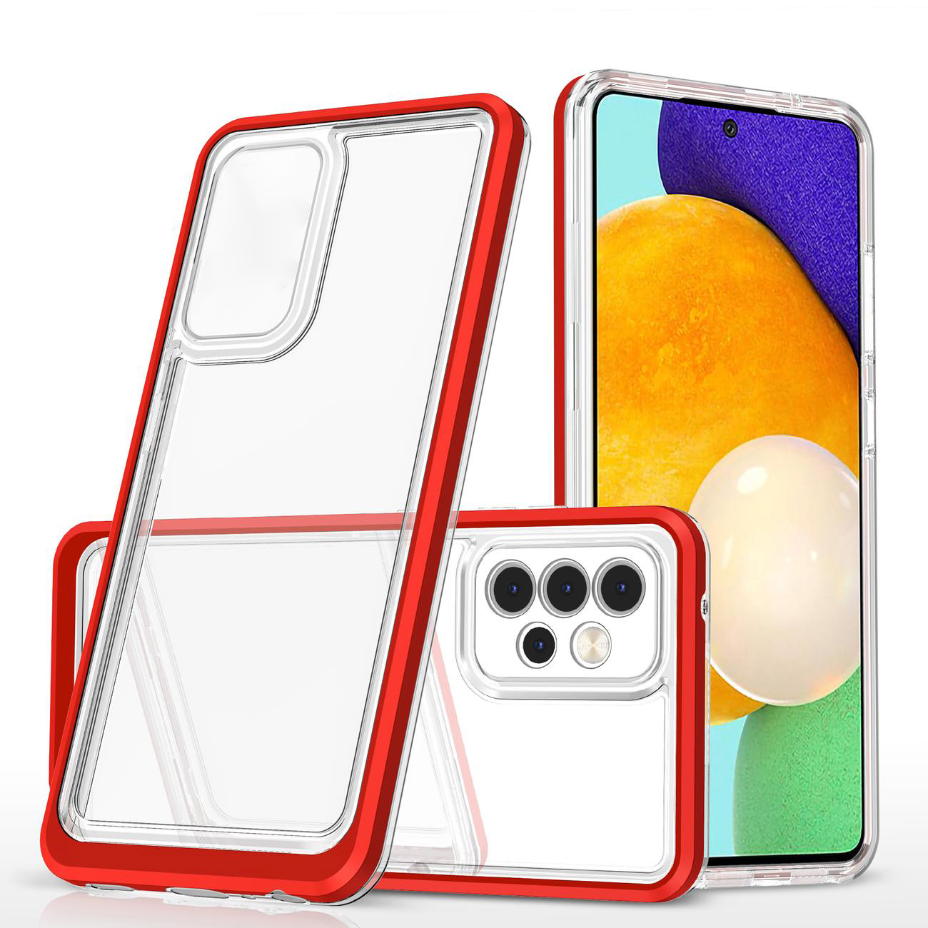 Samsung Galaxy A73 5G Telefontok - Clear Hybrid Armor - átlátszó műanyag hátlap tok, szilikon kerettel, piros szegély