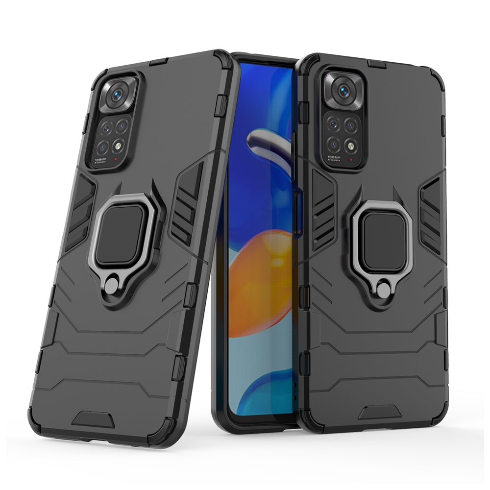 Xiaomi Redmi Note 11 Telefontok - Ring Armor ütésálló fekete tok kitámasztóval