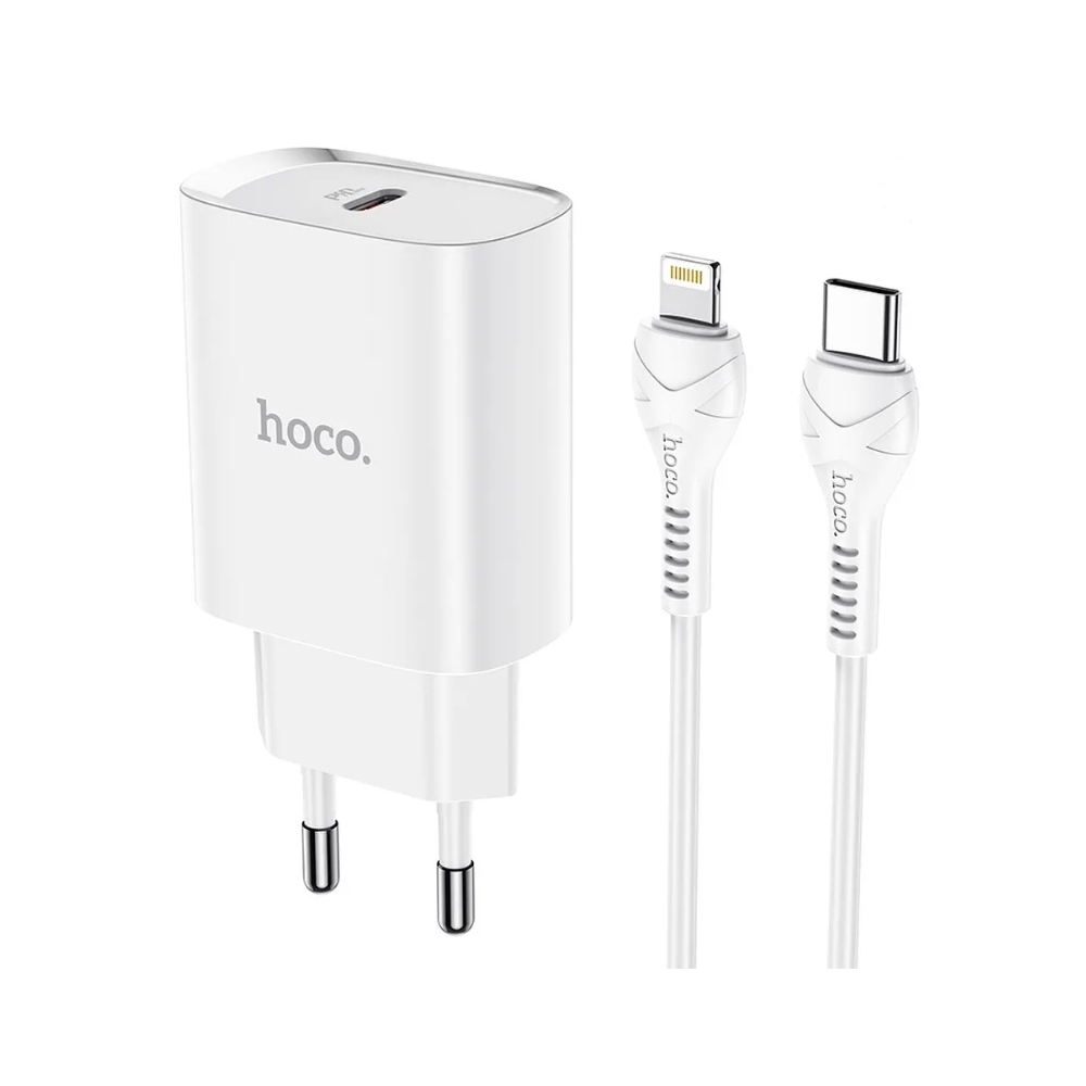Töltő: HOCO N14 - Type-C (USB-C) fehér hálózati töltőfej + Lightning / Type-C kábel, fehér 20W