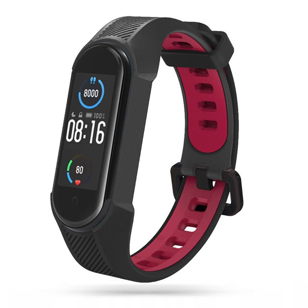 Okosóra szilikon szíj - Xiaomi Mi Smart Band 5 / 6 / 6 NFC / 7 - ARMOUR fekete/piros szilikon szíj