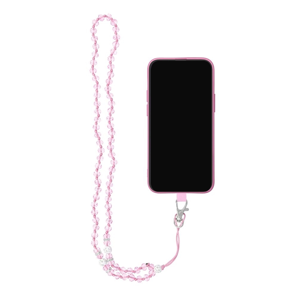 Crystal Diamond Telefontok - univerzális - tokba helyezhető nyakba akasztó - átlátszó / pink gyöngy