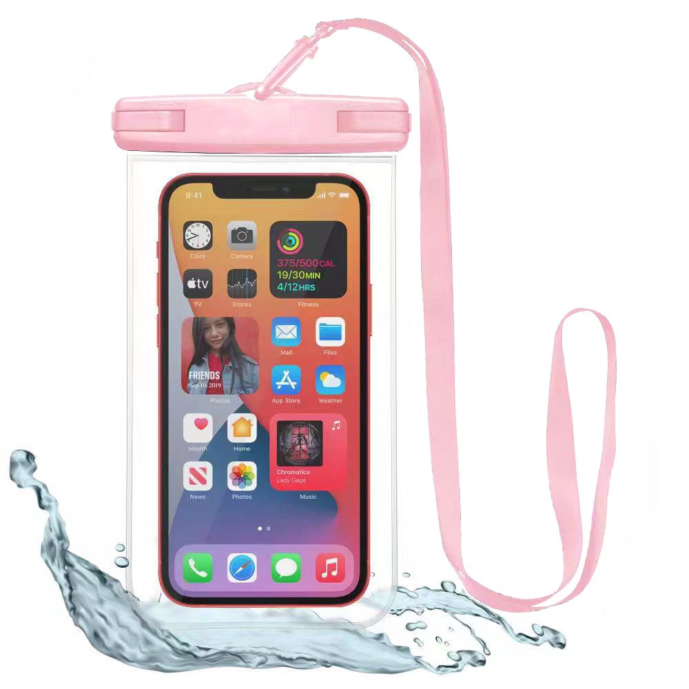 Univerzális nyakba akasztható telefontok, pink/átlátszó vízálló tok