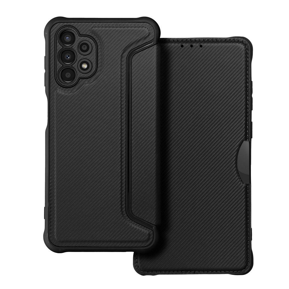 Samsung Galaxy A13 (A135F / A137F) Telefontok - Forcell Razor - fekete mágneses, ütésálló szilikon keretes könyvtok