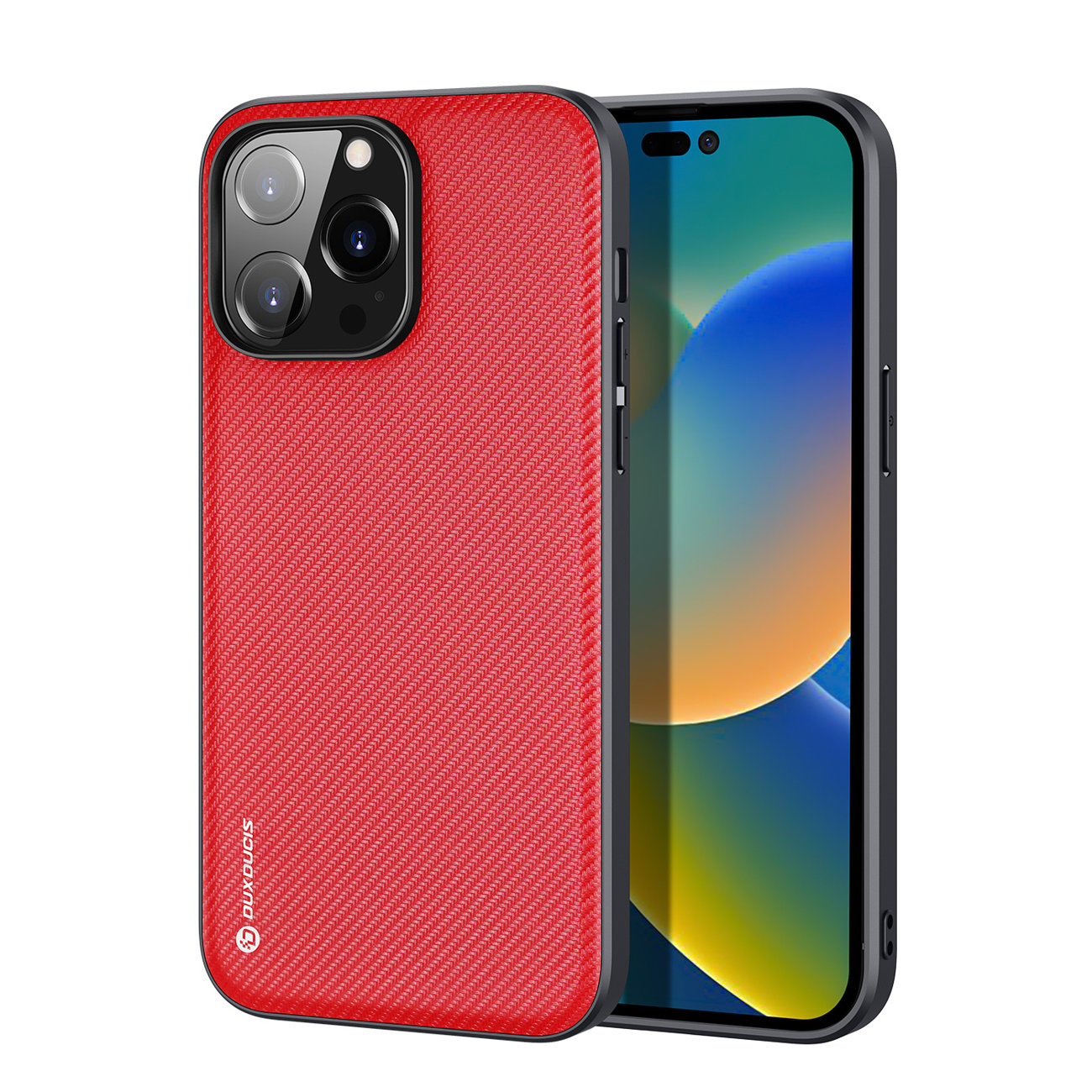 iPhone 14 Pro Telefontok - Dux Ducis Fino piros műanyag tok, szilikon kerettel