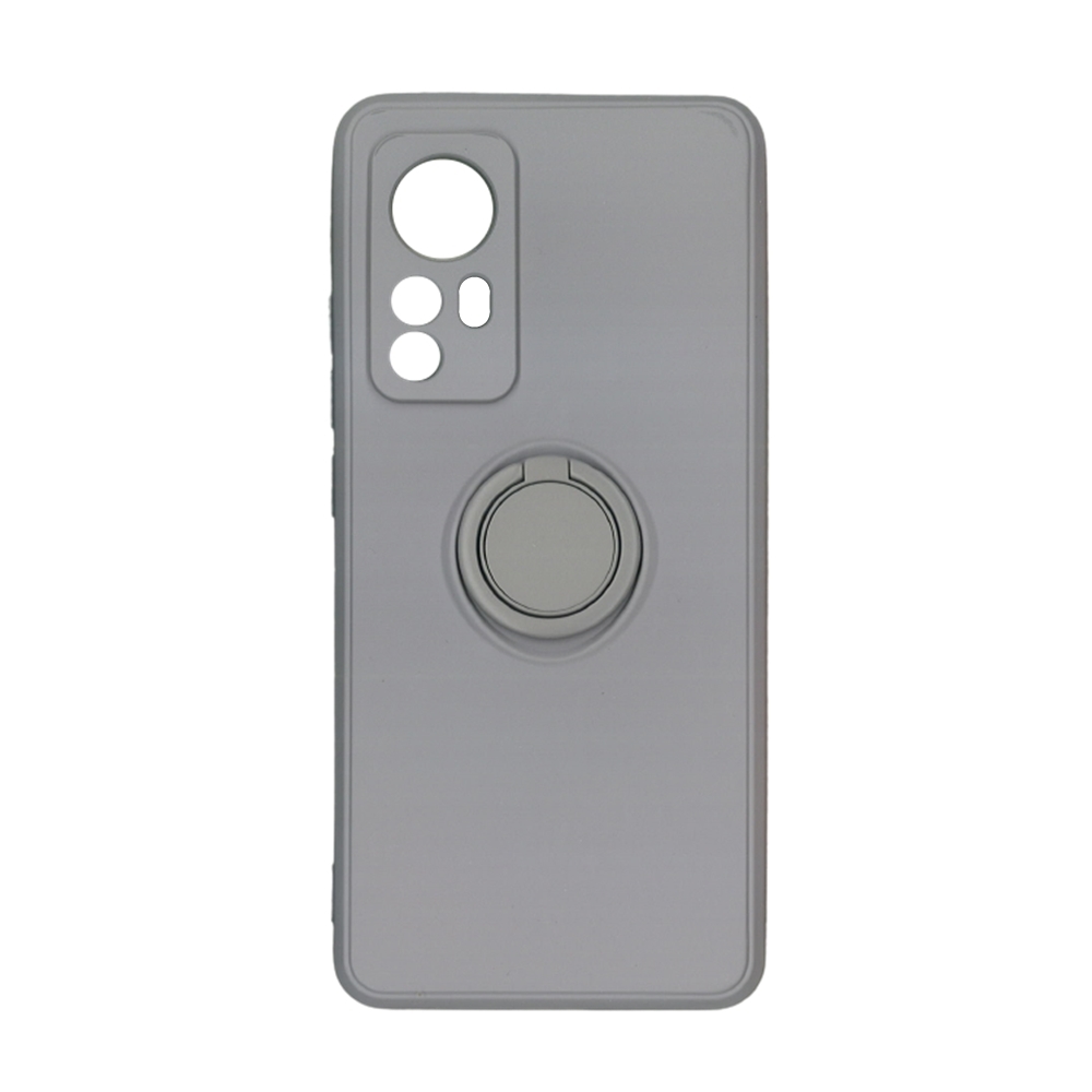 Xiaomi 12 5G Telefontok - Grip szürke szilikon tok, kitámasztó ujjgyűrűvel