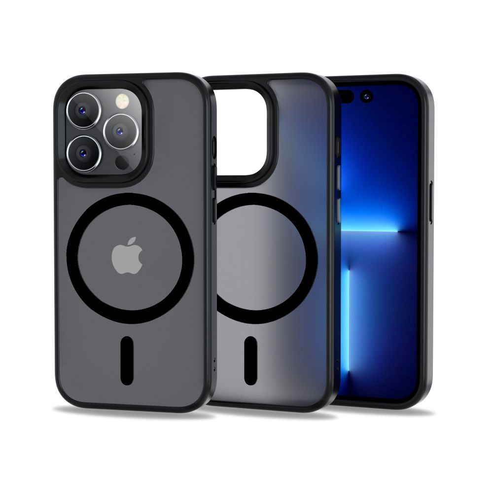 iPhone 14 Pro Telefontok - Tech-Protect Magmat MagSafe kompatibilis áttetsző műanyag hátlap tok, fekete szilikon kerettel
