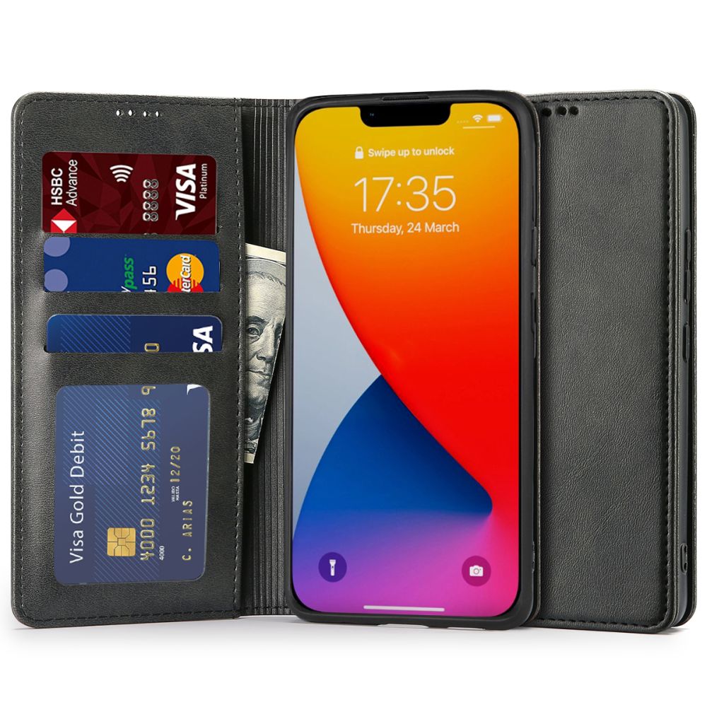 iPhone 14 Pro Max  Telefontok - fekete bőr könyvtok