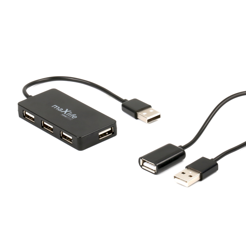 MaxLife HUB Adapter - 4xUSB porttal + USB fekete kábel, 1,5m