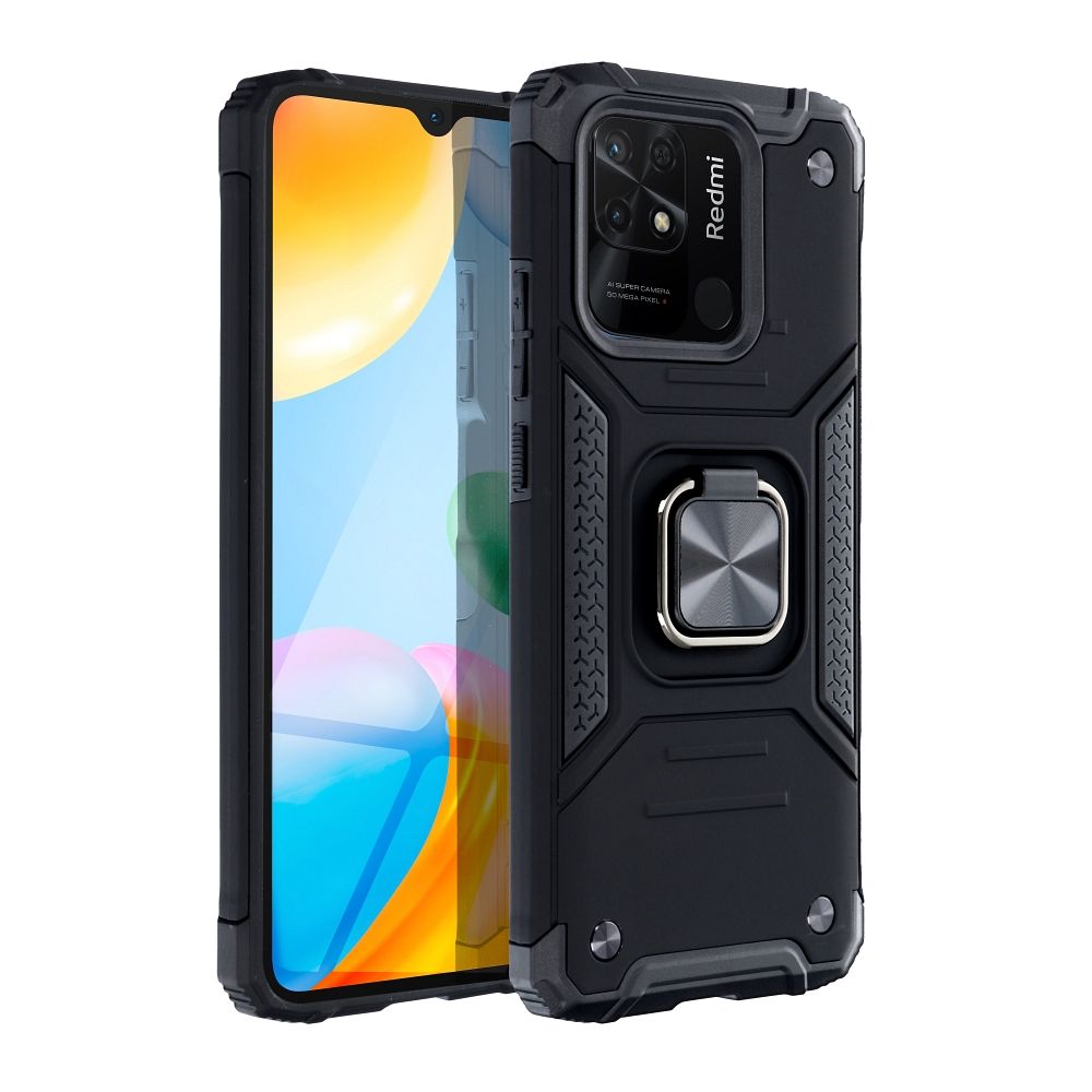 Xiaomi Poco C40 Telefontok - Nitro Ring Armor - fekete gyűrűs, kitámasztható, ütésálló műanyag hátlaptok