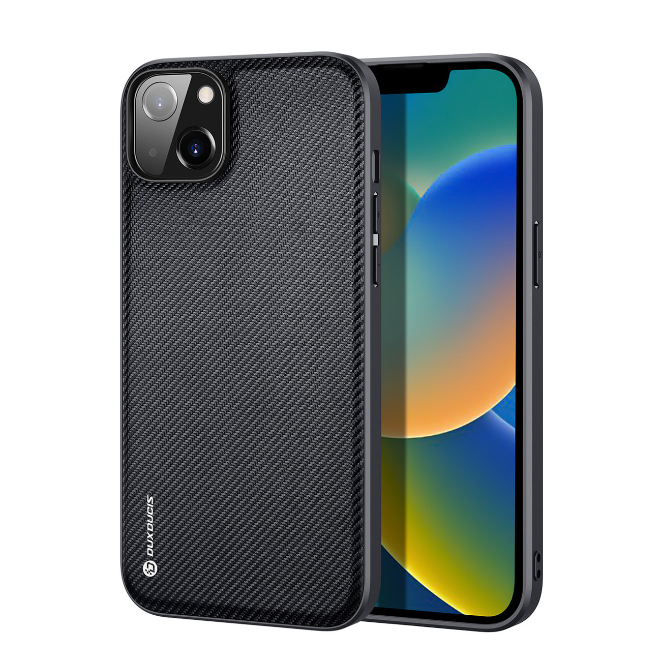 iPhone 14 Plus Telefontok - Dux Ducis Fino fekete műanyag tok, szilikon kerettel