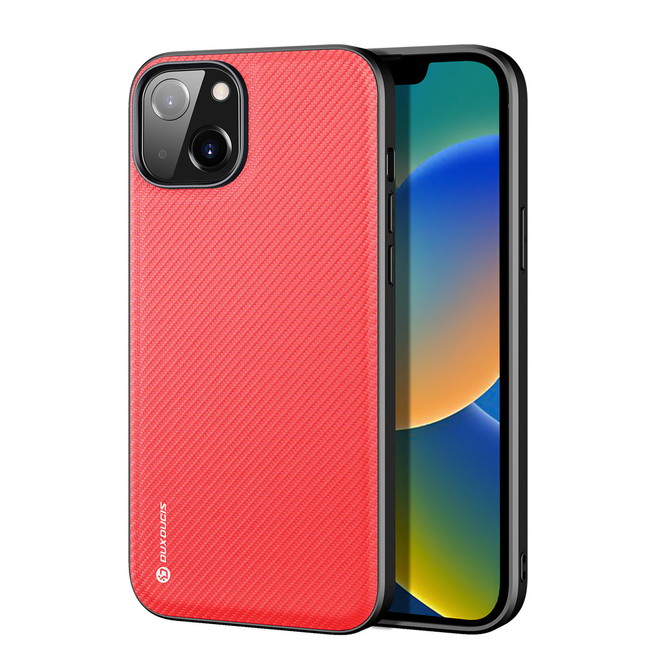 iPhone 14 Plus Telefontok - Dux Ducis Fino piros műanyag tok, szilikon kerettel