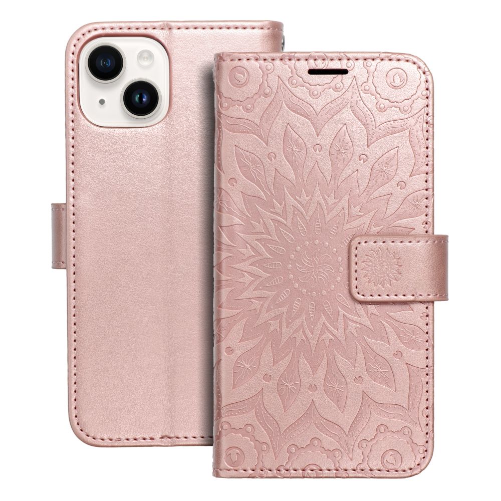 iPhone 14 Plus Telefontok - MEZZO mandala mintás rose gold mágneses szilikon keretes könyvtok
