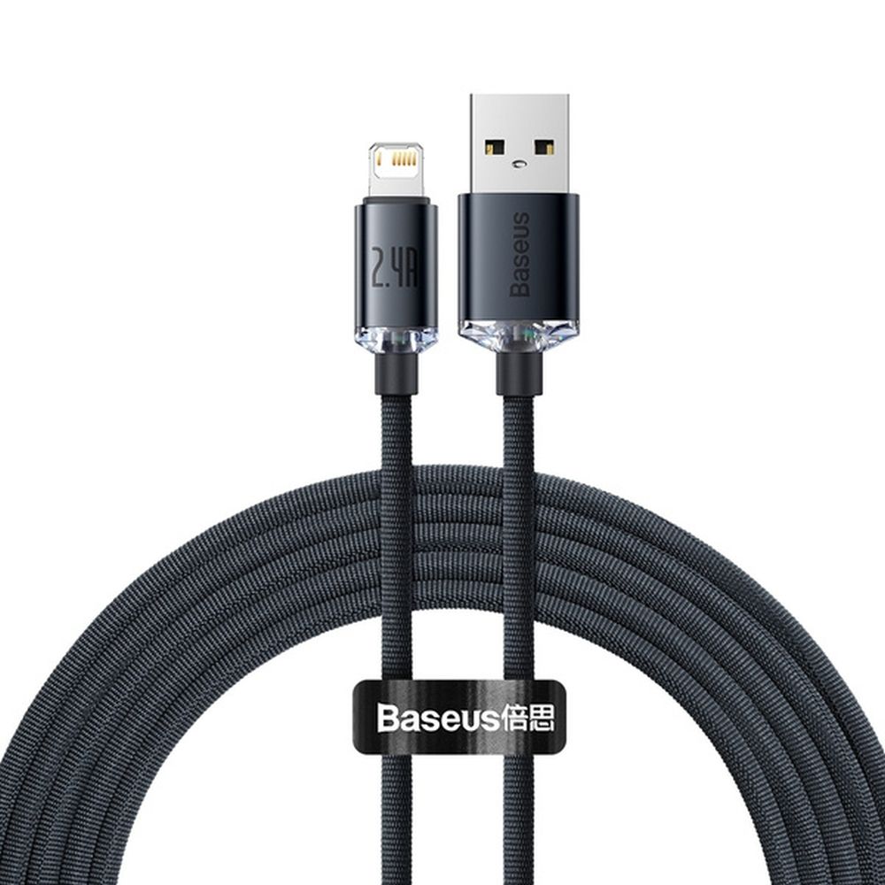 BASEUS Kábel - USB / Lightning ultra gyors, fekete szövet kábel 2m, 2,4A