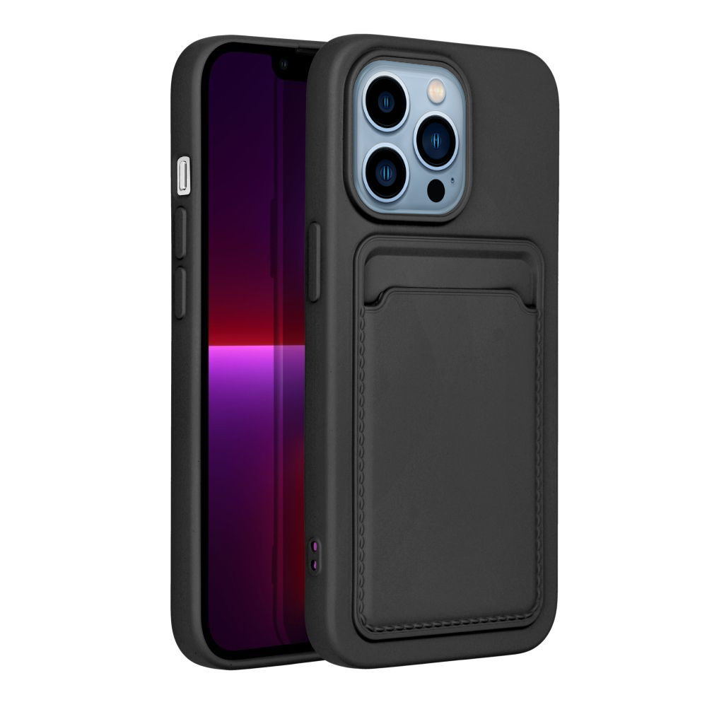 iPhone 14 Pro Telefontok - Forcell Card - fekete kártyatartós szilikon hátlap tok