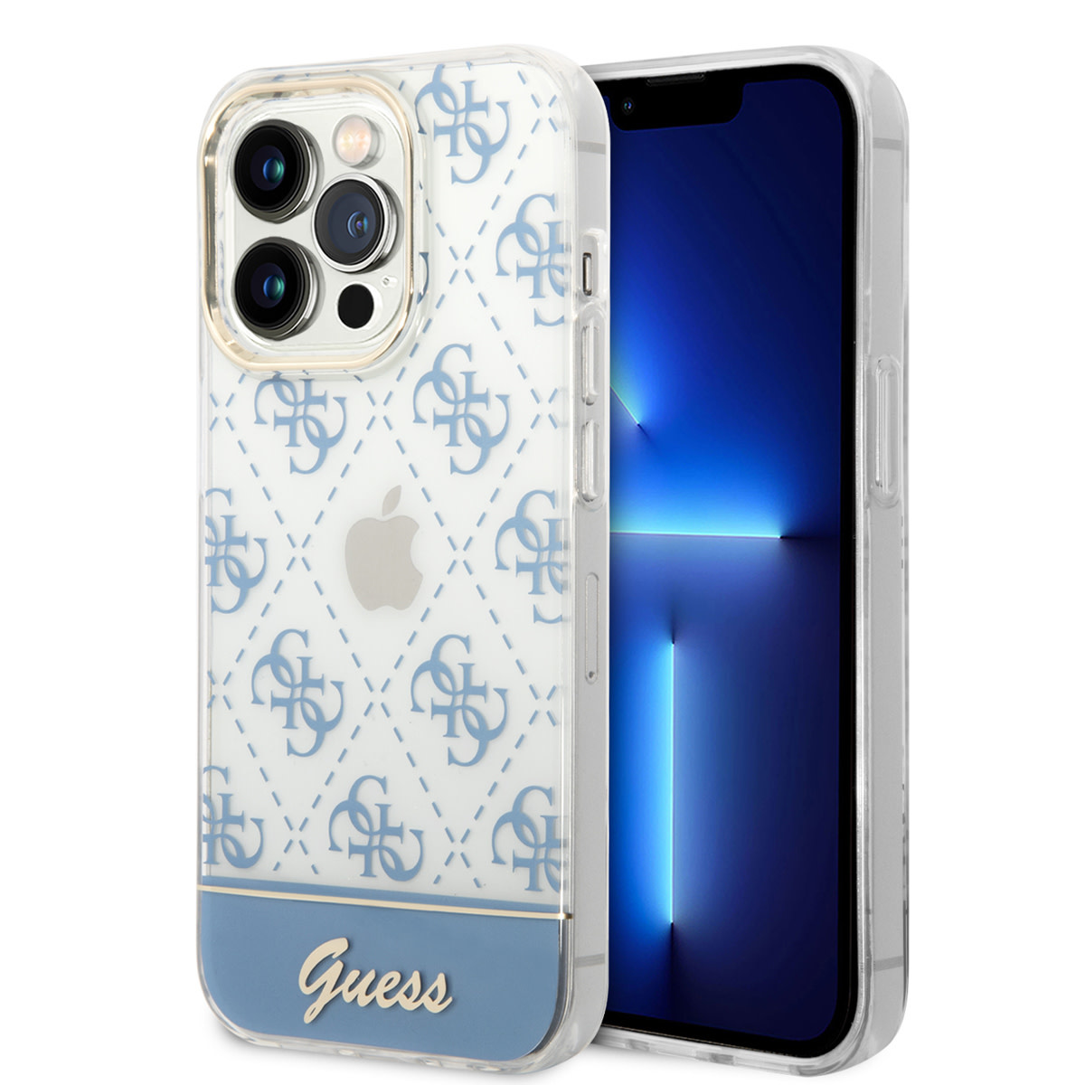 iPhone 14 Pro Telefontok - Guess Pattern Script - kemény hátlaptok - Kék/átlátszó