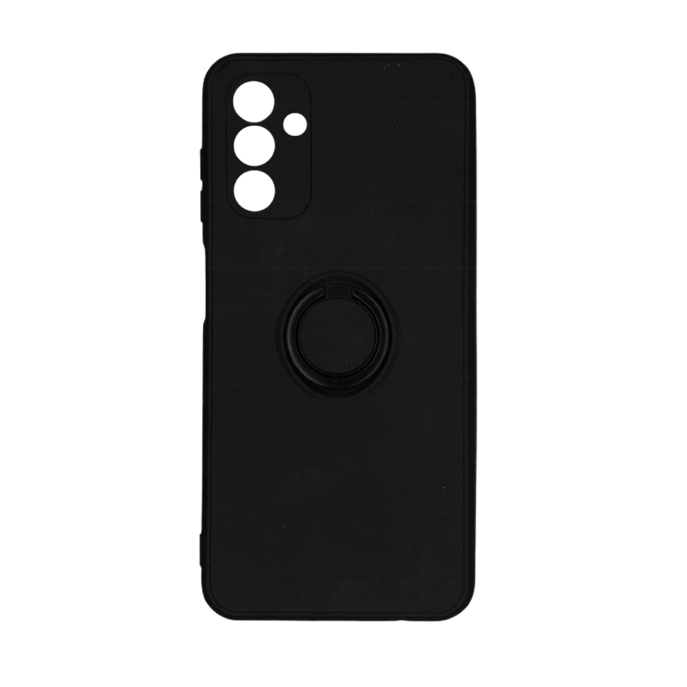 Samsung Galaxy A04s (A047) Telefontok - Grip fekete szilikon tok, kitámasztó ujjgyűrűvel