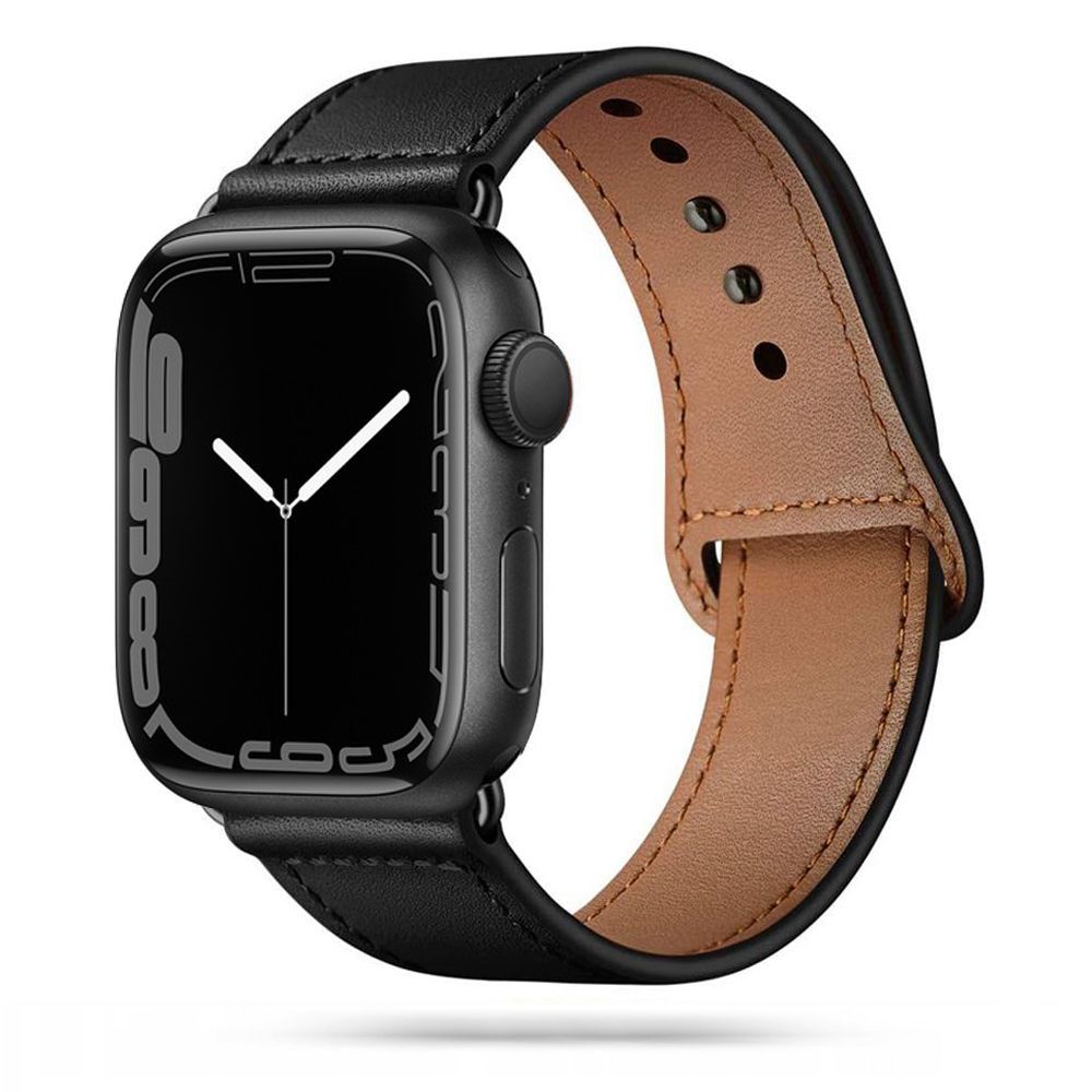 Okosóra szíj - Apple Watch Series 4/5/6/7/8/9/SE (38 / 40 / 41 mm) bőrszíj - TECH-PROTECT Leather fekete bőr szíj (20 mm szíj szélesség)