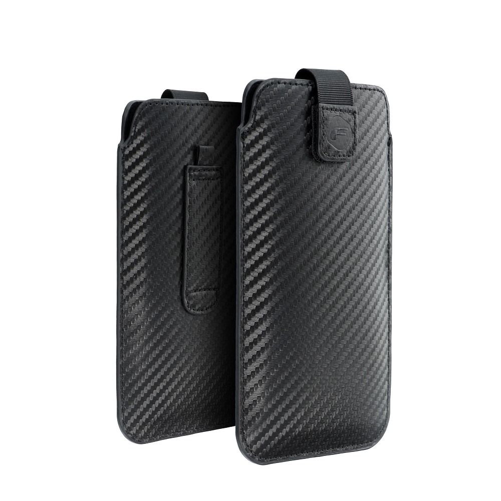 Forcell Pocket Carbon Telefontok - fekete tépőzáras, kihúzó füles tok (15,5x7,2x1 cm)