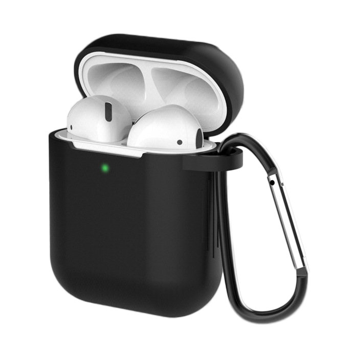 AirPods 1/2 tartó - fekete szilikon Airpods 1/2 tartó karabinerrel