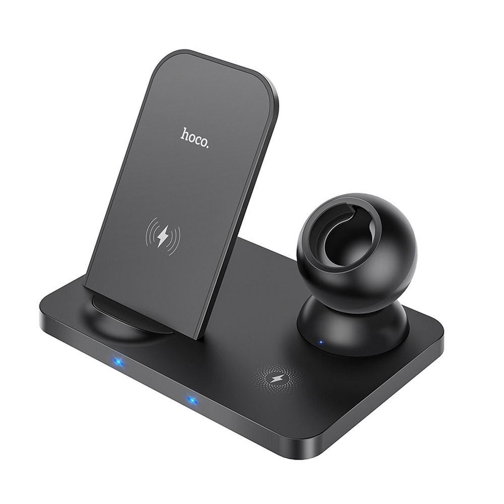 Hoco CW33 Telefon töltő - fekete vezeték nélküli (Wireless) LED kijelzős töltőpad - telefon, headset és okosóra (iWatch)