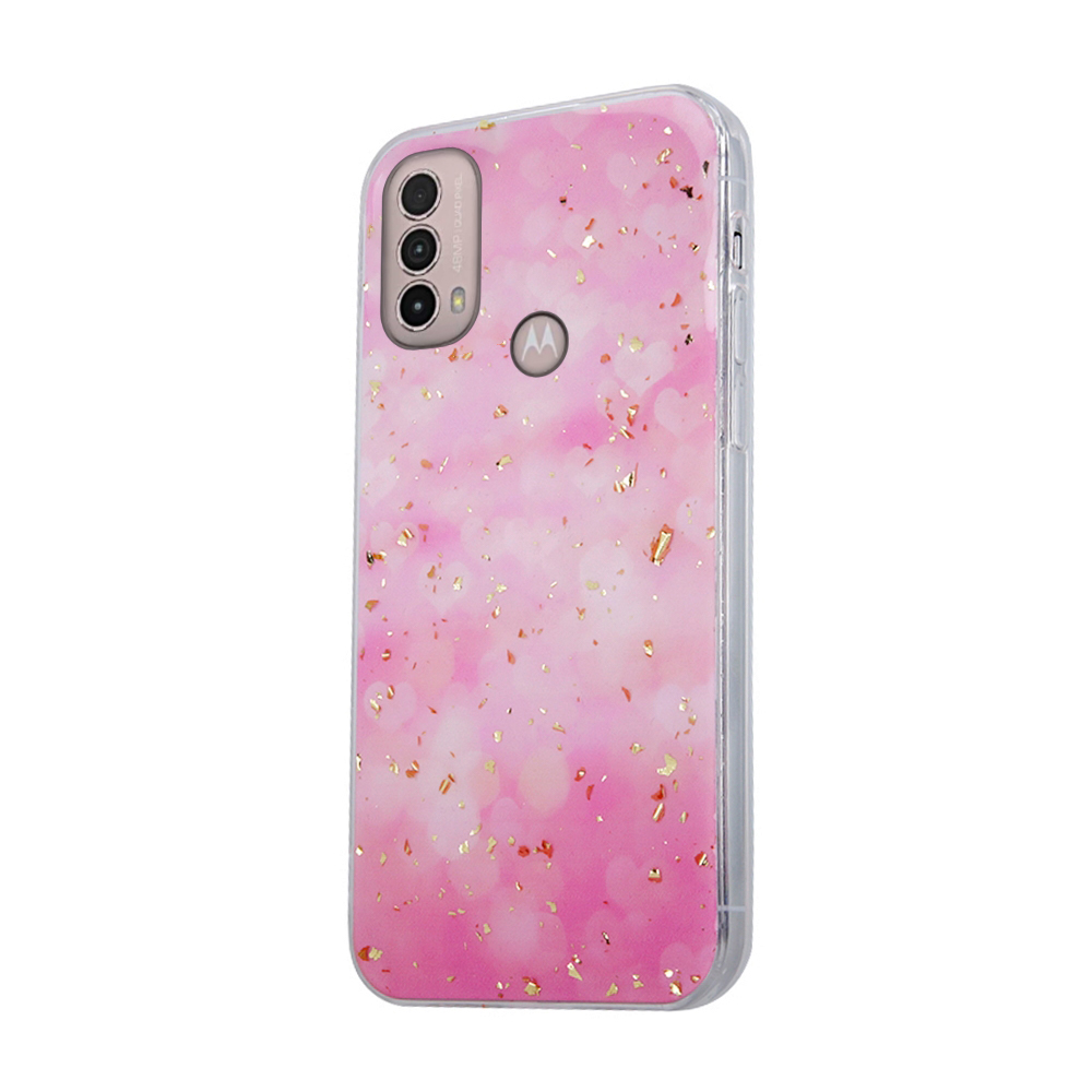 Motorola Moto E40 Telefontok - Gold Glam pink - mintás műanyag hátlap tok, szilikon kerettel