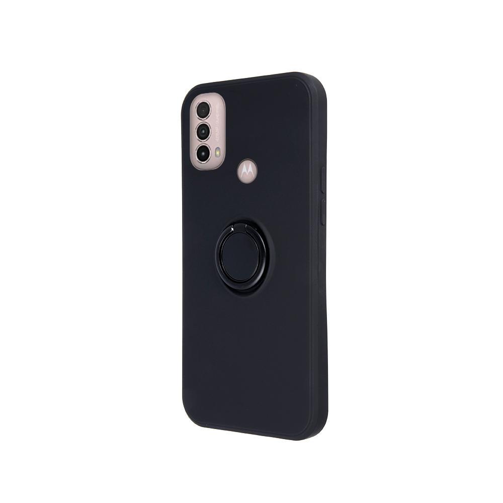 Motorola Moto E40 Telefontok - Grip fekete szilikon tok, kitámasztó ujjgyűrűvel
