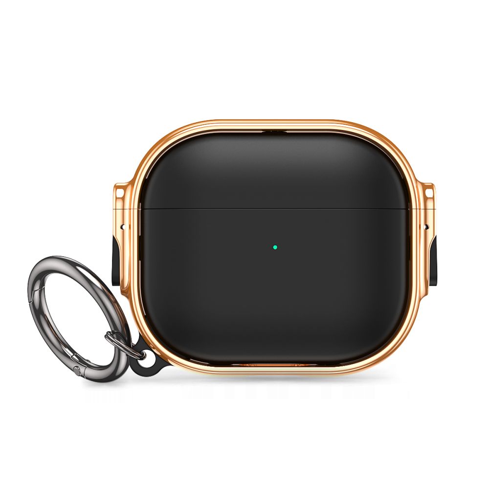 Tech- Protect Rough Lux Airpods Pro 1 /2 tartó - fekete szilikon tok, arany műanyag kerettel, karabinerrel