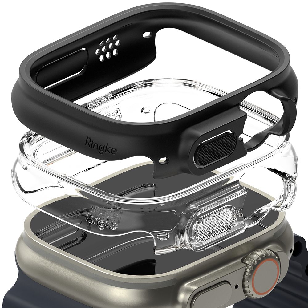 Okosóra védő tok - Ringke Slim műanyag védő tok Apple Watch Ultra 1 / 2 (49 mm) okosórához fekete+átlátszó