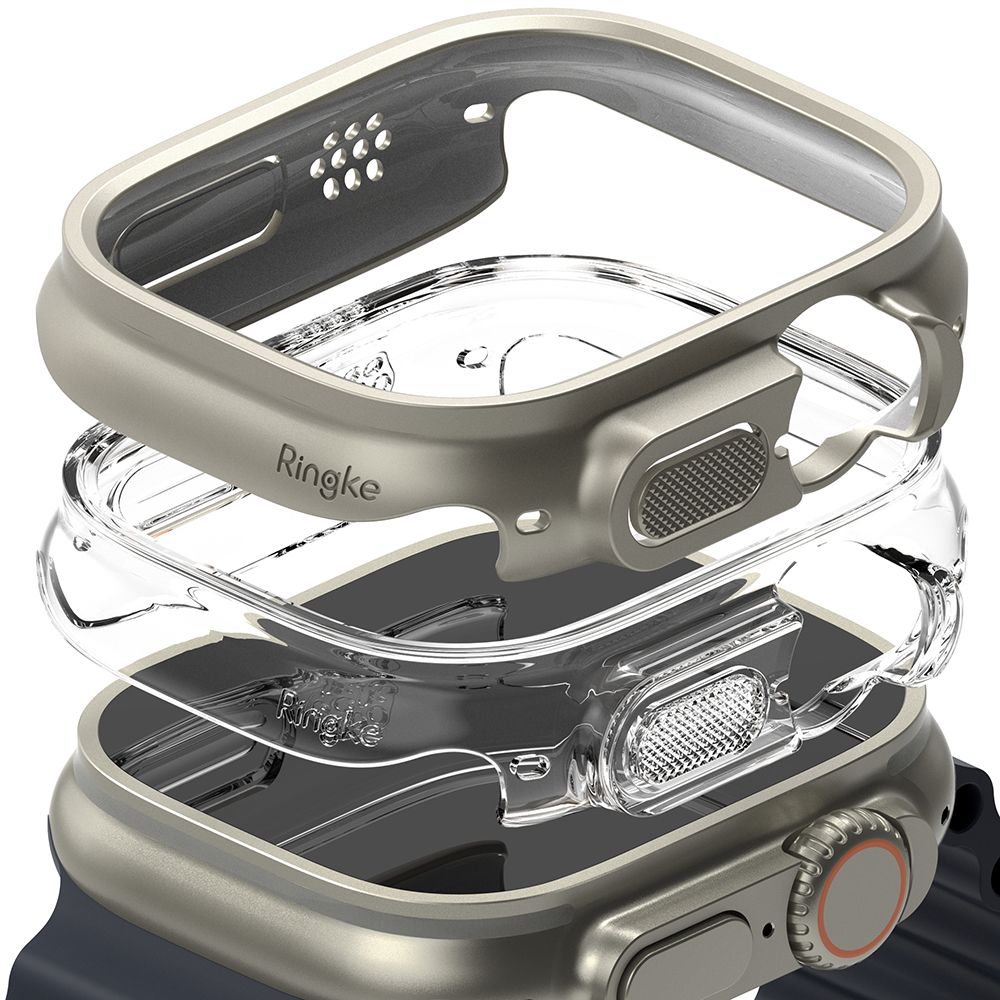 Okosóra védő tok - Ringke Slim műanyag védő tok Apple Watch Ultra 1 / 2 (49 mm) okosórához titániumszürke+átlátszó