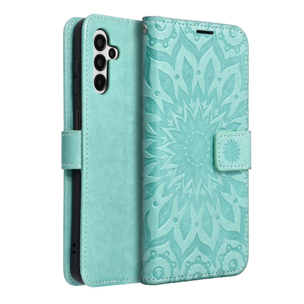 Samsung Galaxy A04s (A047) Telefontok - MEZZO mandala mintás zöld mágneses szilikon keretes könyvtok