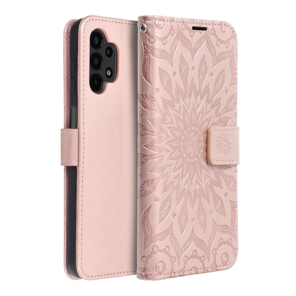 Samsung Galaxy A13 (A135F / A137F) Telefontok - MEZZO mandala mintás rose gold mágneses szilikon keretes könyvtok