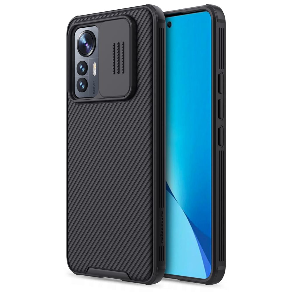 Xiaomi 12 Lite Telefontok - Nillkin csúsztatható kameravédős fekete hátlap tok
